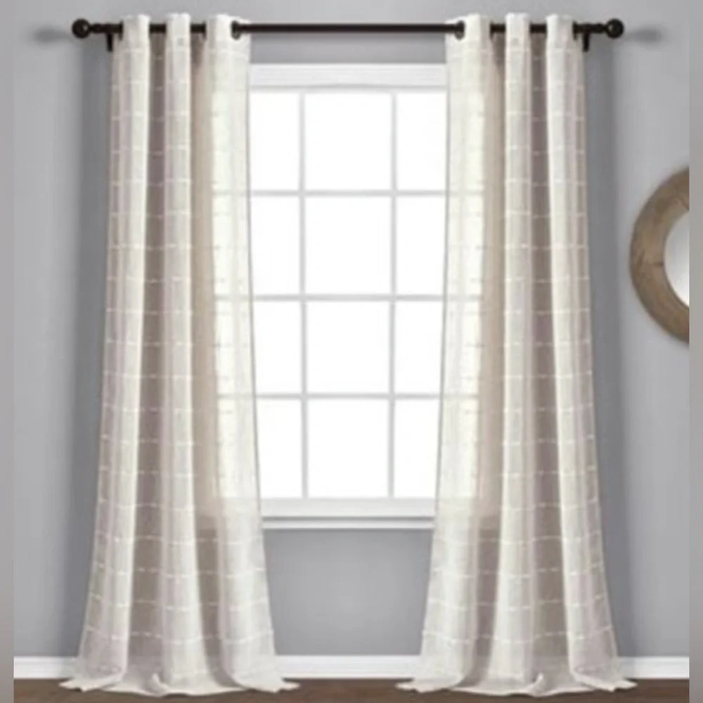 Lush Decor Farmhouse Textured Grommet Sheer Window Curtain Panel Pair 95